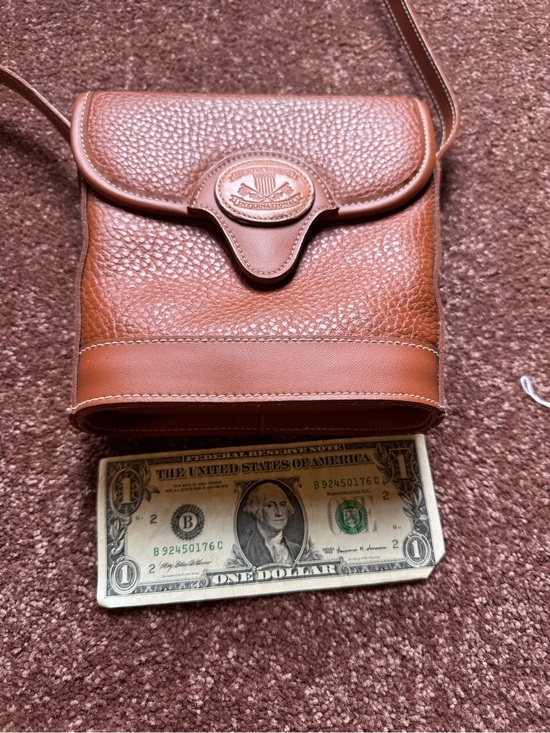 Handbags - Brown Leather Crossbody Bag with Crest Emblem